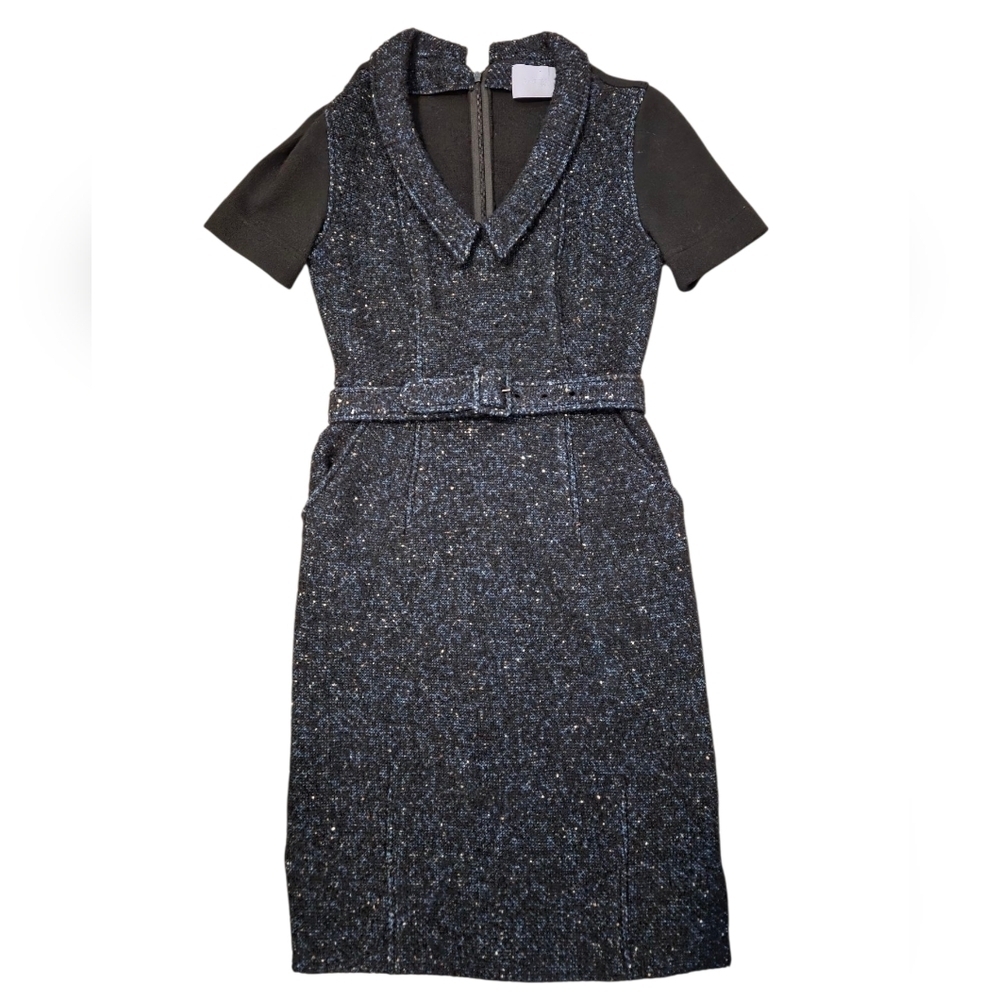 Vera Wang Lavender Label Sheath Tweed Dress with Notched Collar